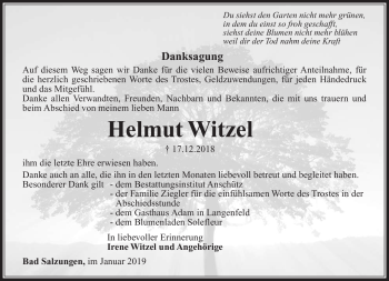 Traueranzeige von Helmut Witzel von Südthüringer Presse