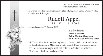 Traueranzeige von Rudolf Appel von Frankenpost