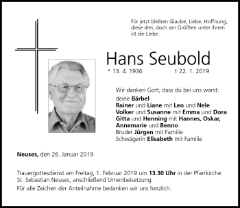 Traueranzeige von Hans Seubold von Neue Presse Coburg