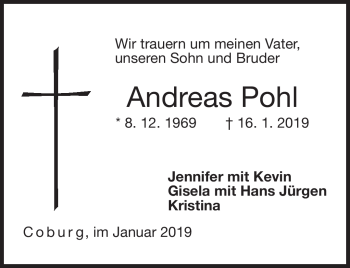 Traueranzeige von Andreas Pohl von Neue Presse Coburg