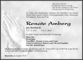 Traueranzeige von Renate Amberg von Südthüringer Presse