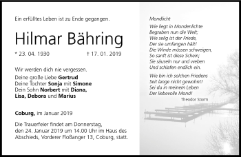 Traueranzeige von Hilmar Bähring von Neue Presse Coburg
