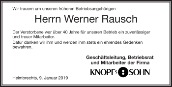 Traueranzeige von Werner Rausch von Frankenpost