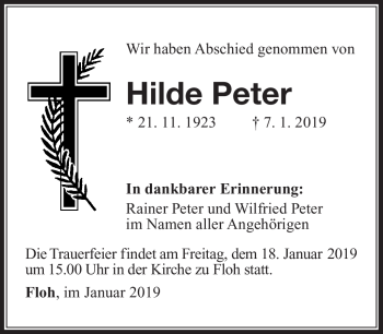 Traueranzeige von Hilde Peter von Südthüringer Presse