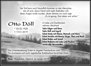 Traueranzeige von Otto Döll von Südthüringer Presse