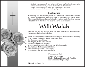 Traueranzeige von Willi Walch von Südthüringer Presse
