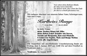 Traueranzeige von Karlheinz Runge von Südthüringer Presse