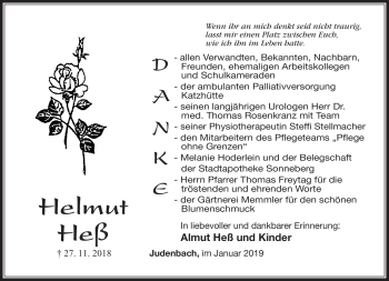 Traueranzeige von Helmut Heß von Südthüringer Presse