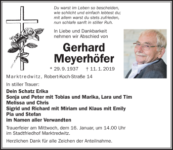 Traueranzeige von Gerhard Meyerhöfer von Frankenpost