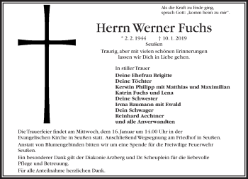 Traueranzeige von Werner Fuchs von Frankenpost