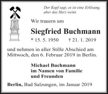 Traueranzeige von Michael Buchmann von Südthüringer Presse