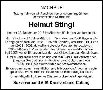 Traueranzeige von Helmut Stingl von Neue Presse Coburg