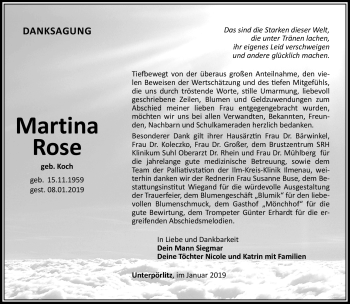 Traueranzeige von Martina Rose von Südthüringer Presse