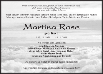Traueranzeige von Martina Rose von Südthüringer Presse