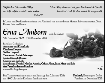 Traueranzeige von Erna Amborn von Südthüringer Presse