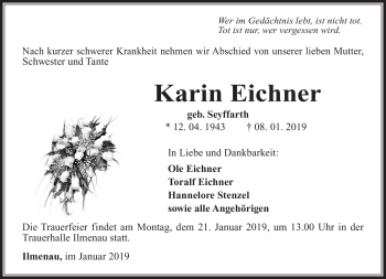 Traueranzeige von Karin Eichner von Südthüringer Presse