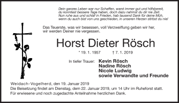 Traueranzeige von Rösch Horst Dieter von Neue Presse Coburg