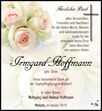 Traueranzeige von Irmgard Hoffmann von Südthüringer Presse