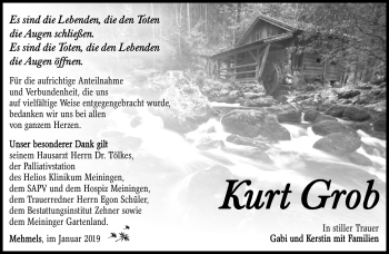 Traueranzeige von Kurt Grob von Südthüringer Presse