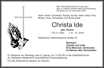 Traueranzeige von Christa Ide von Frankenpost