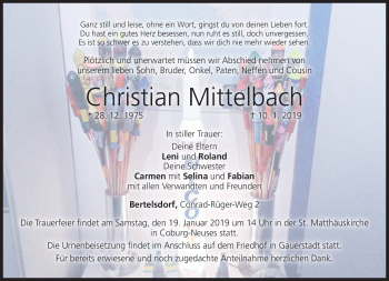 Traueranzeige von Christian Mittelbach von Neue Presse Coburg