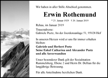 Traueranzeige von Erwin Rothemund von Frankenpost