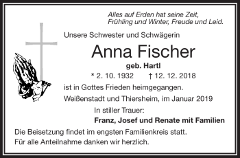 Traueranzeige von Anna Fischer von Frankenpost