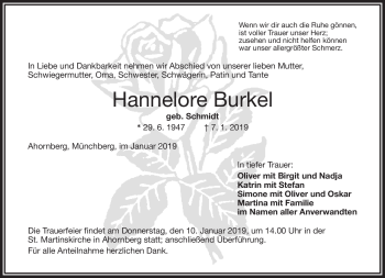 Traueranzeige von Hannelore Burkel von Frankenpost