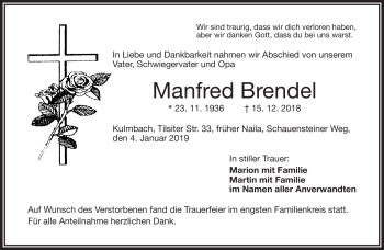 Traueranzeige von Manfred Brendel von Frankenpost