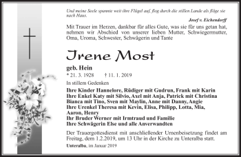 Traueranzeige von Irene Most von Südthüringer Presse