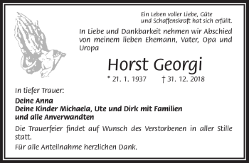 Traueranzeige von Horst Georgi von Frankenpost