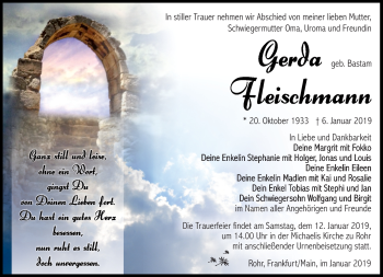 Traueranzeige von Gerda Fleischmann von Südthüringer Presse