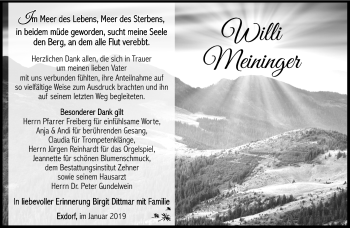 Traueranzeige von Wlli Meiniger von Südthüringer Presse