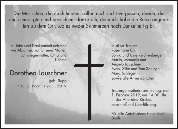 Traueranzeige von Dorothea Lauschner von Frankenpost
