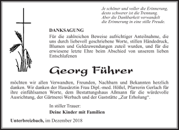 Traueranzeige von Georg Führer von Südthüringer Presse