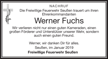 Traueranzeige von Werner Fuchs von Frankenpost