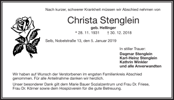 Traueranzeige von Christa Stenglein von Frankenpost