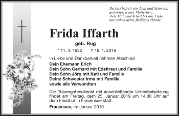 Traueranzeige von Frida Iffarth von Südthüringer Presse