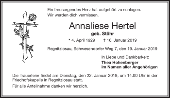 Traueranzeige von Annaliese Hertel von Frankenpost