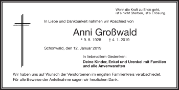Traueranzeige von Anni Großwald von Frankenpost