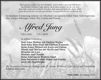 Traueranzeige von Alfred Jung von Südthüringer Presse
