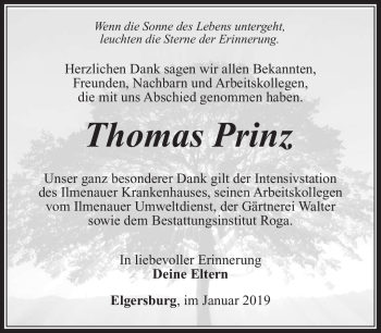 Traueranzeige von Thomas Prinz von Südthüringer Presse