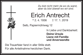 Traueranzeige von Erich Antrecht von Frankenpost