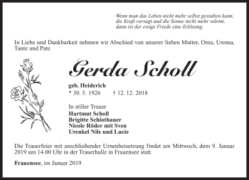 Traueranzeige von Gerda Scholl von Südthüringer Presse