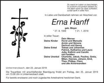 Traueranzeige von Erna Hanff von Neue Presse Coburg