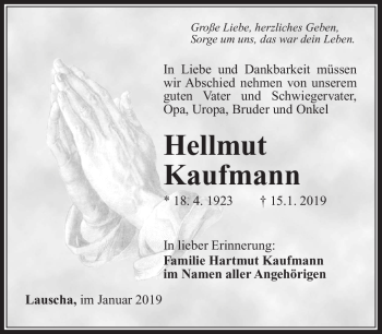 Traueranzeige von Hellmut Kaufmann von Südthüringer Presse