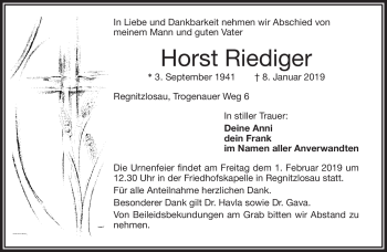 Traueranzeige von Horst Riediger von Frankenpost