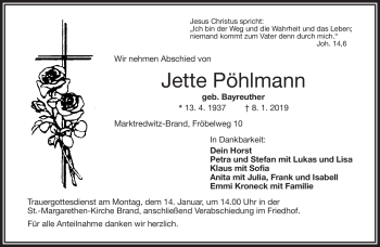 Traueranzeige von Jette Pöhlmann von Frankenpost