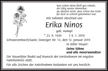 Traueranzeige von Erika Ninos von Frankenpost