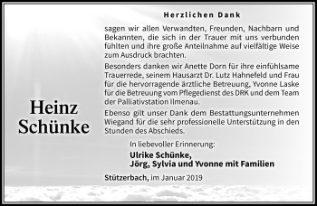 Traueranzeige von Heinz Schünke von Südthüringer Presse